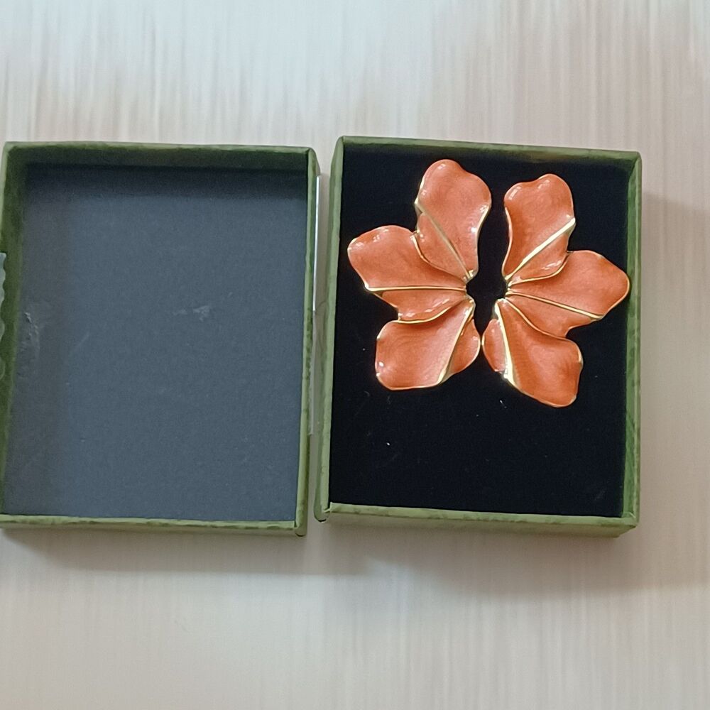 Peach Enamel Flower Petal Dangle Earrings